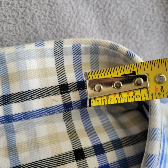 BRIONI Dress Shirt Mens Medium Blue Plaid Cotton Quiet Luxury Made In Italy - Picture 4 of 14